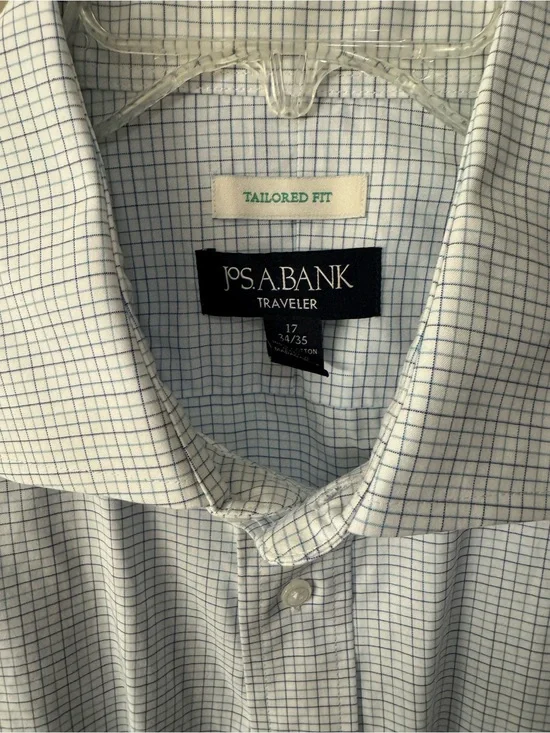 Jos. A. Bank Tailored Fit White Shirt with Blue Windowpane Check