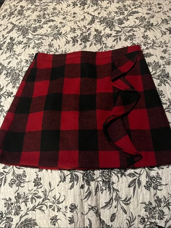 J. Crew Red and Black Buffalo Plaid Ruffle Mini Skirt
