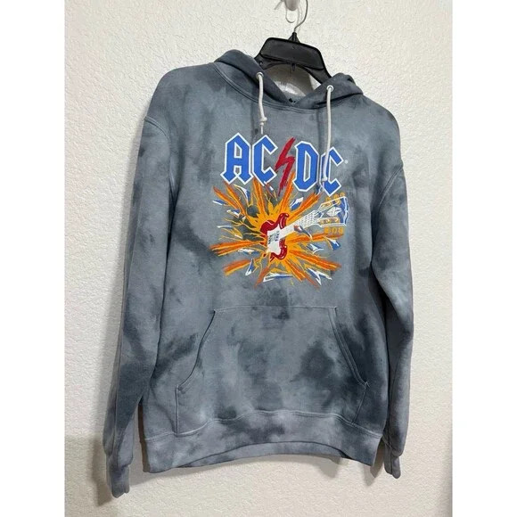 AC/DC Blow Up Your Video Tie-Dye Hoodie Small Gray Graphic Pullover