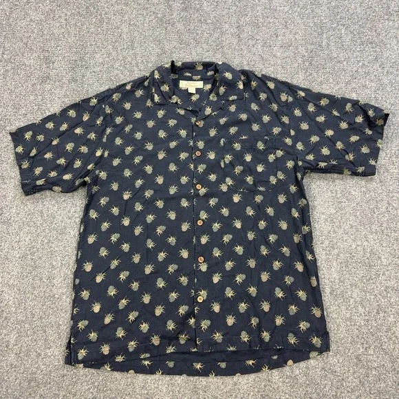 Tommy Bahama Shirt Mens M Blue Pineapple Silk Short Sleeve Button Up Hawaiian