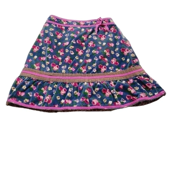 Genuine Kids from Oshkosh Blue Pink Flower Velour Skirt size 5