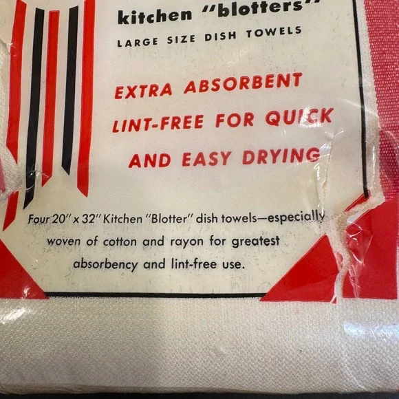 Martex Dish Towels Kitchen Blotters 4 Pack White Red Stripe Vintage 20x32 Cotton