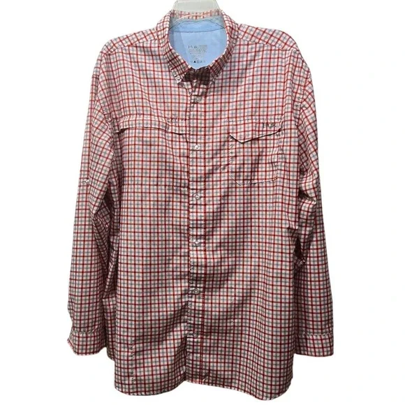 Huk Mens XXXL Red Plaid Long Sleeve Vented Fishing Shirt H1500040 Performance