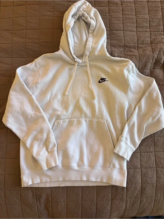 Nike Men’s Off-White Pullover Hoodie with Black Swoosh