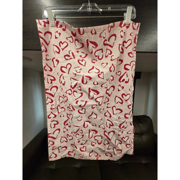 Pink Red Heart Print Cotton Kitchen Hand Towel Valentines Day Decor Hanging Loop