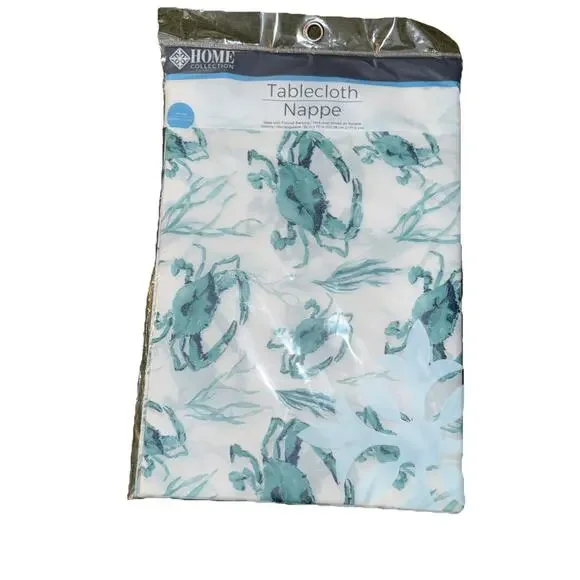 White & Blue Crab/Ocean Themed—52x70 IN OBLONG Rectangle TABLE Cloth—NEW