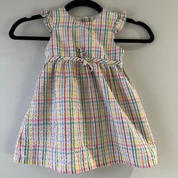 OshKosh Plaid Seersucker‎ Dress Toddler 24M Multicolor Good Flutter Sleeve Bow