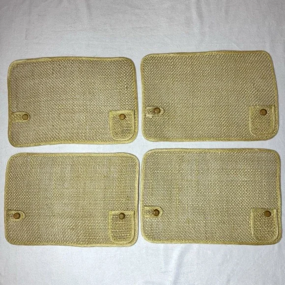 4 Natural Woven Placemats With‎ Utensil Pocket And Napkin Loop Wood Accent Boho