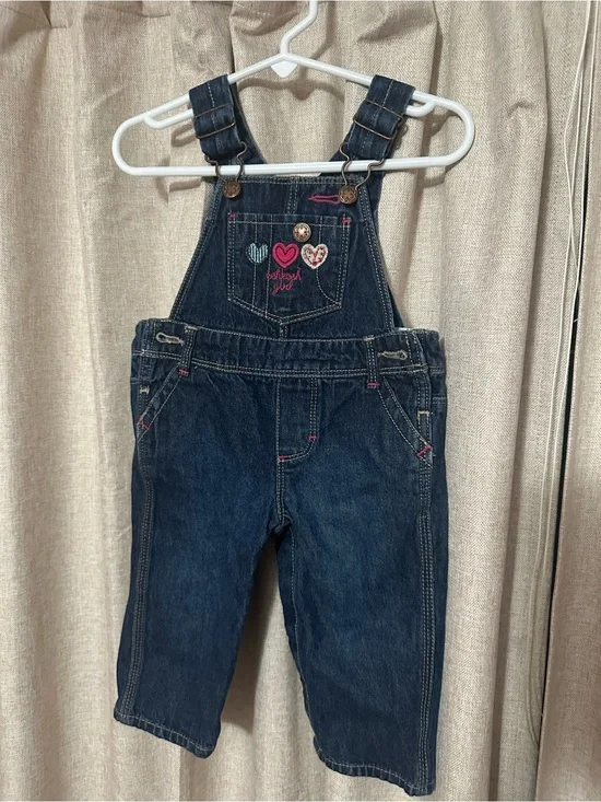 OshKosh B'gosh Dark Blue Denim Overalls with Heart Embroidery