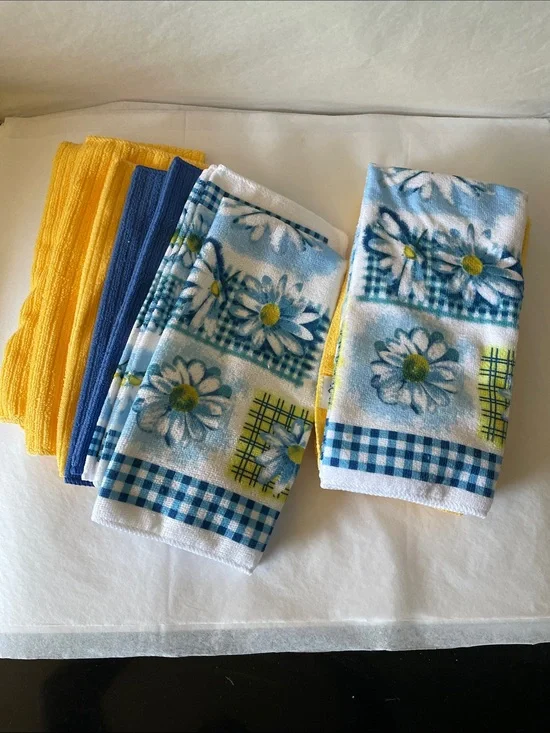 Daisy Print Kitchen Towels‎ - Blue & Yellow