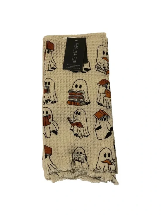Rachel Zoe Halloween Kitchen Towels Set of 3 Ghosts Reading Books 20