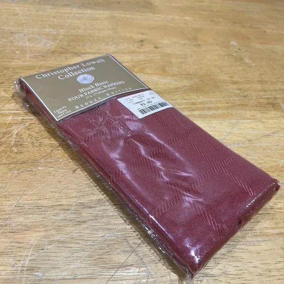 Christopher Lowell‎ Collection Block Basic Cinnabar Red Fabric Napkins 4 Pk