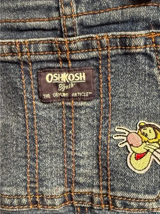 OshKosh B'Gosh Kids Denim Blue Overalls with Tigger Character Patch, 24m
