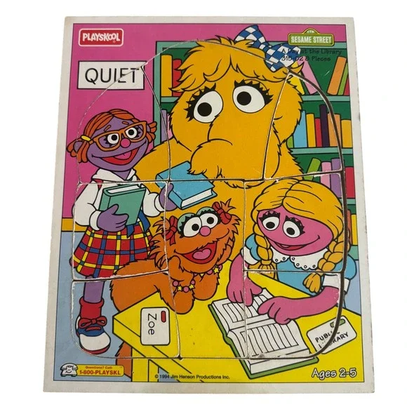 Playskool Sesame Street A‎ Day at the Library Zoe Wooden Puzzle 1994 Ages 2-5