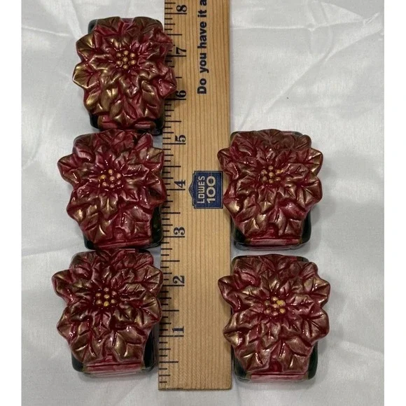 vintage holiday christmas poinsettia‎ napkin ring set of 5
