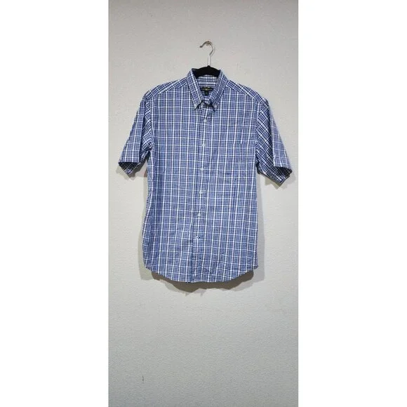 Club Room Men's Size S Multicolor Plaid Shirt Blue Green Cotton Short Sleeve