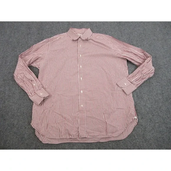 Ermenegildo Zegna Dress Shirt Mens 18 46 Red Stripe Regular Fit Cotton LS