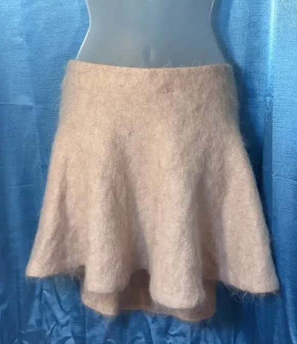 NWT H&M Edition Skirt SZ L Mohair Beige Wool Mini Swing Slouch Flounce Preppy