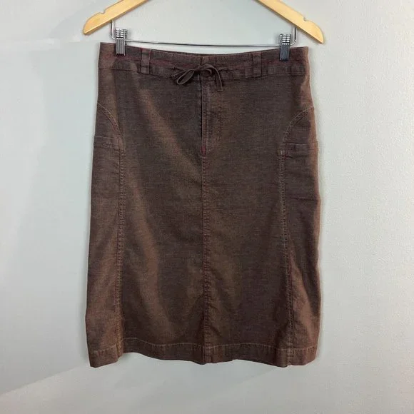 Title Nine Midi Skirt 6‎ Brown Drawstring Casual A-Line Hemp Blend Pockets