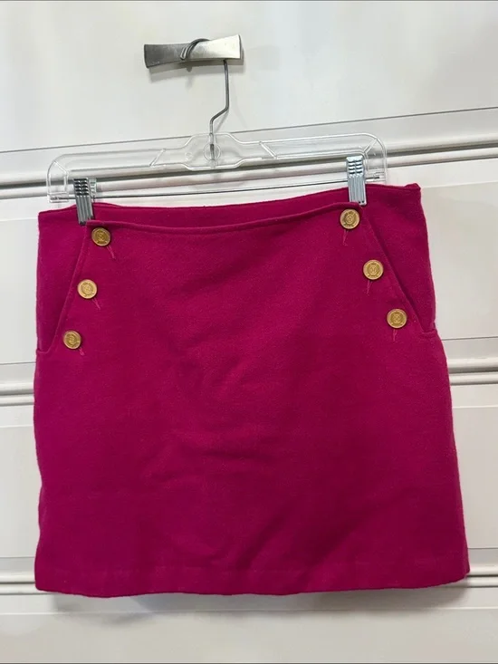 Tommy Hilfiger Raspberry Knit Mini Skirt with Gold Buttons