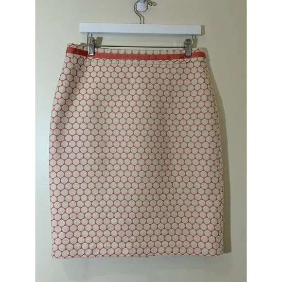 Boden Skirt Womens 10 Ivory Pink Pencil Polka Dot Woven Stretch Career‎ Church