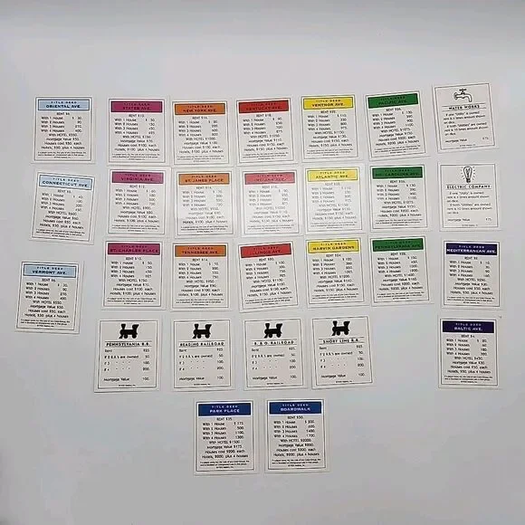 Vtg 1990's Monopoly Property Deeds 28 Cards COMPLETE- Used