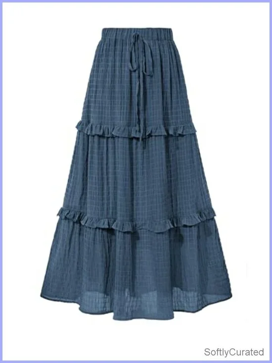 Elegant Flared A-Line Midi Skirt with Drawstring High Waist