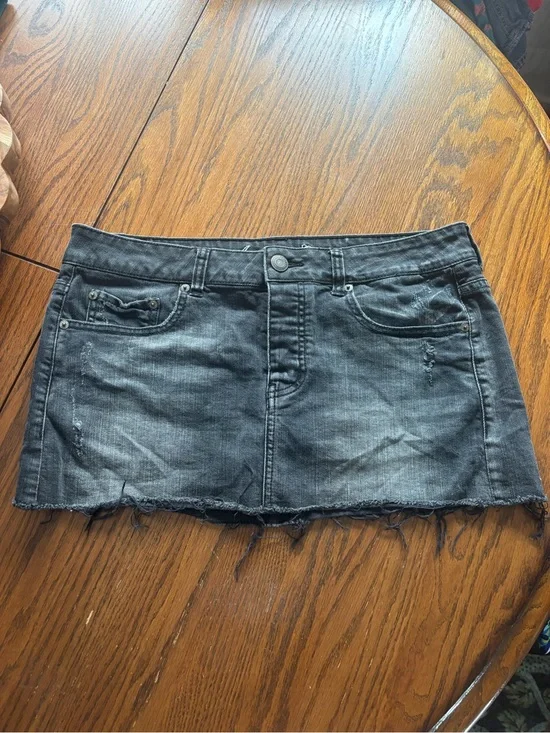 Y2K American Eagle low rise denim micro mini skirt black stretch size 8
