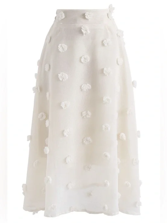 Chicwish Cream Midi Skirt with 3D Floral Detail BRAND NEW WITHOUT TAG