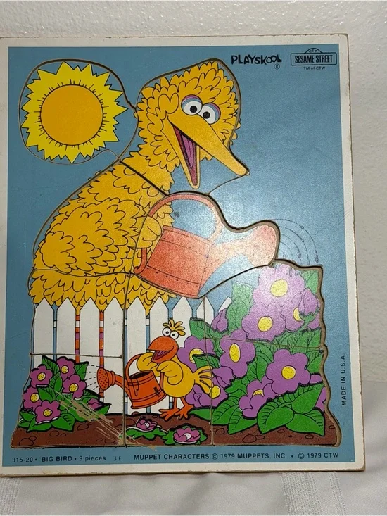 Vtg 1979 Playskool Big Bird Sesame Street Wooden Puzzle 9 Pieces Ages 2-5 USA