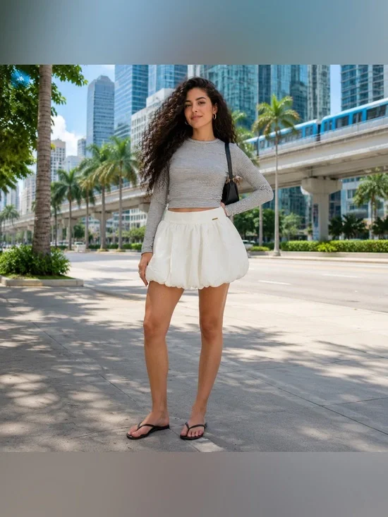 MISSGUIDED Ivory White Bubble Hem Mini Skirt Size L