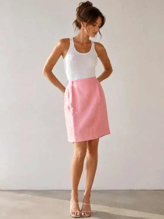 Talbots 100% Silk Blush Pencil Skirt Size 12 Midi Dusty Pink