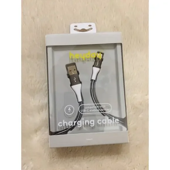 heyday™ 4' USB-C to USB-A Braided Cable-Black/White/Gunmetal