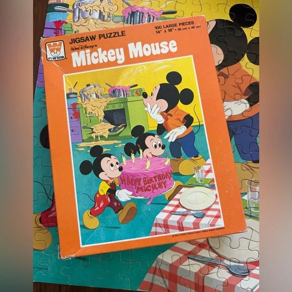 Vintage Disney Mickey Mouse Jigsaw Puzzle 100 Pieces! MCM Colors!Happy B…