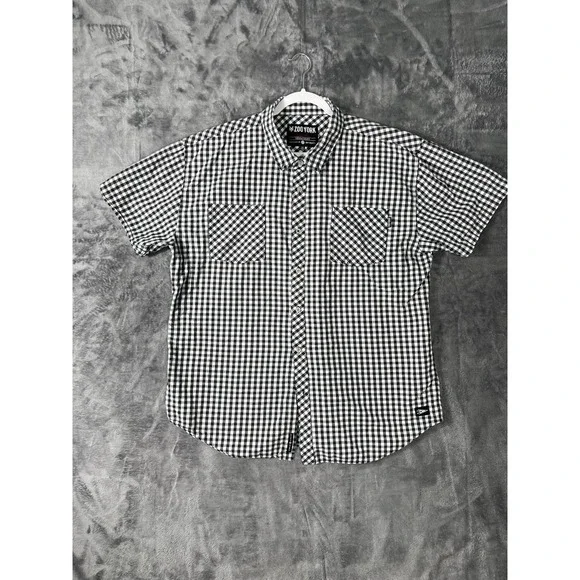 Zoo York Mens XXL Chaz Ortiz Gingham Button Down Shirt Black White Short Sleeve