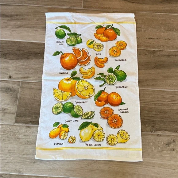 Vintage La Patisserie cotton citrus lemon lime orange print hand towel