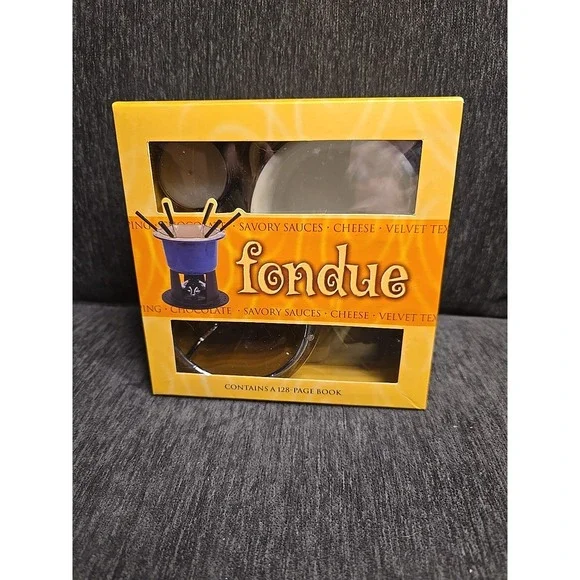 Fondue Set with Ceramic Pot Metal Stand Tea Light and‎ 128 Page Book NIB