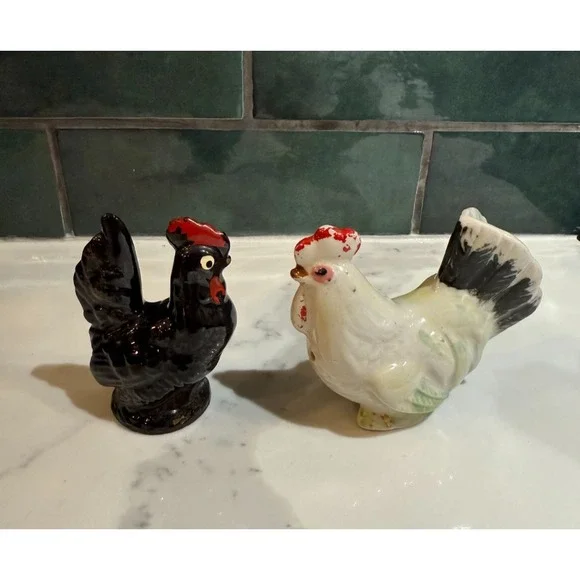Vintage ceramic American Atelier rooster and hen salt and pepper shakers