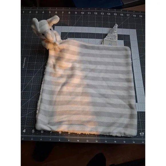 Monlapini Elephant Lovey Security Blanket Plush gray white stripe