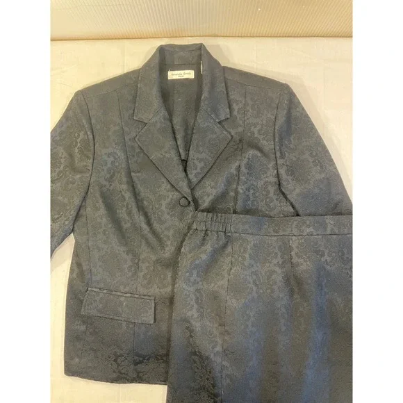 Amanda Smith Womens Black Damask Brocade 2 Piece Skirt Suit‎ Set Size 16 Blazer