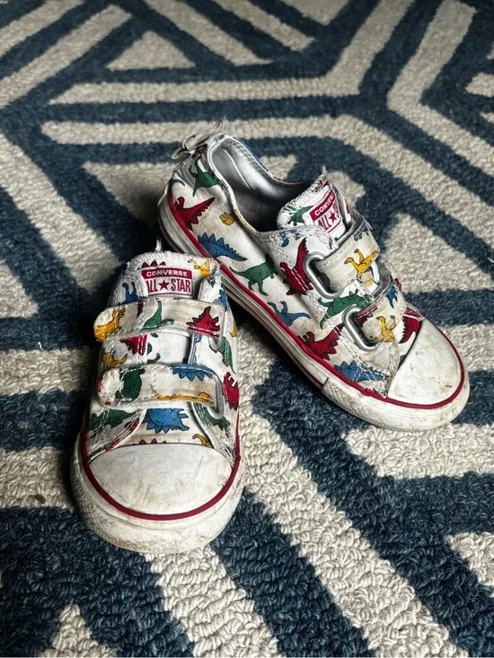 Converse Kids White Sneakers with Multicolor Dinosaur Print