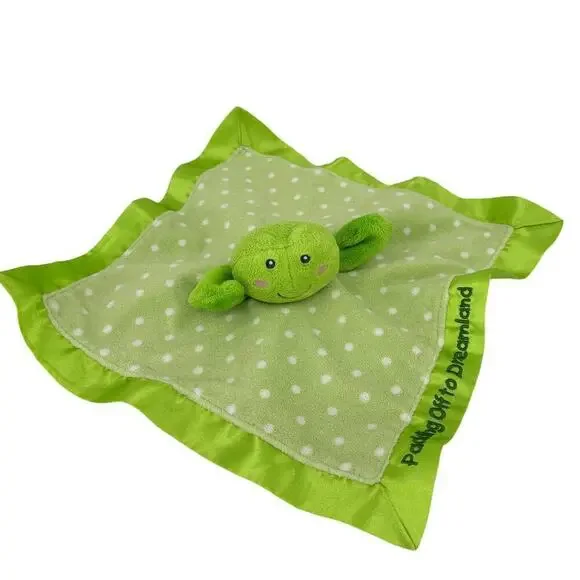 Russ Dibbles Frog‎ Lovey Plush Green Polka Dot Padding Off Dreamland Satin Back