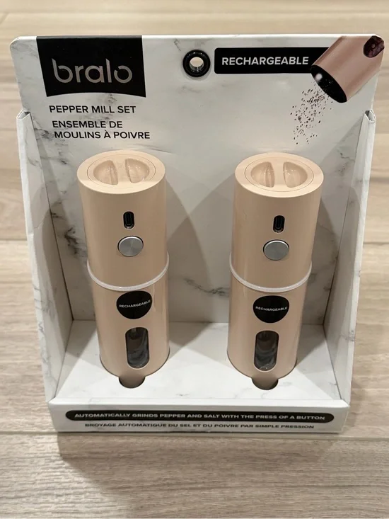 Bralo Rechargeable Pepper Mill Set BPA Free Adjustable Setting New