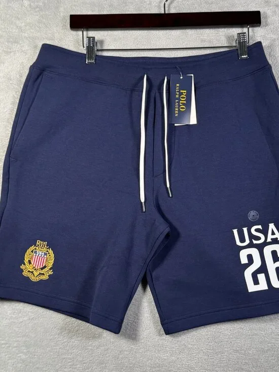 Polo Ralph Lauren Sweat Shorts Mens M Navy USA 26 Crest Double Knit Fleece $110
