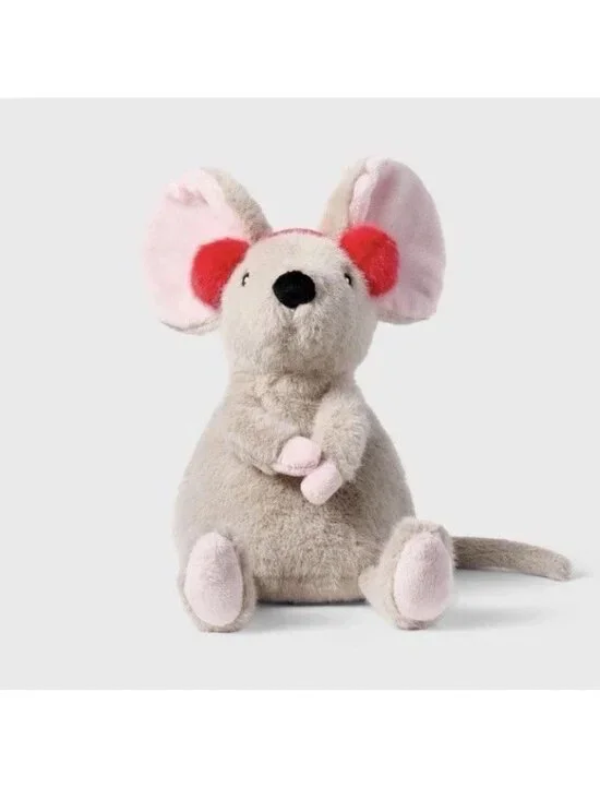 Gigglescape Christmas Gray Mouse Plush Toy With Red Earmuffs 7