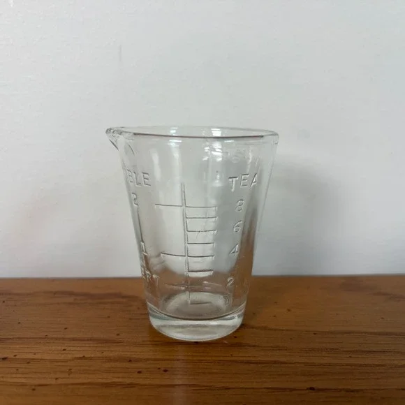 Vintage Clear Glass Measuring Shot Glass Beaker Spout 1.5oz 30ml Tbsp Teaspoon