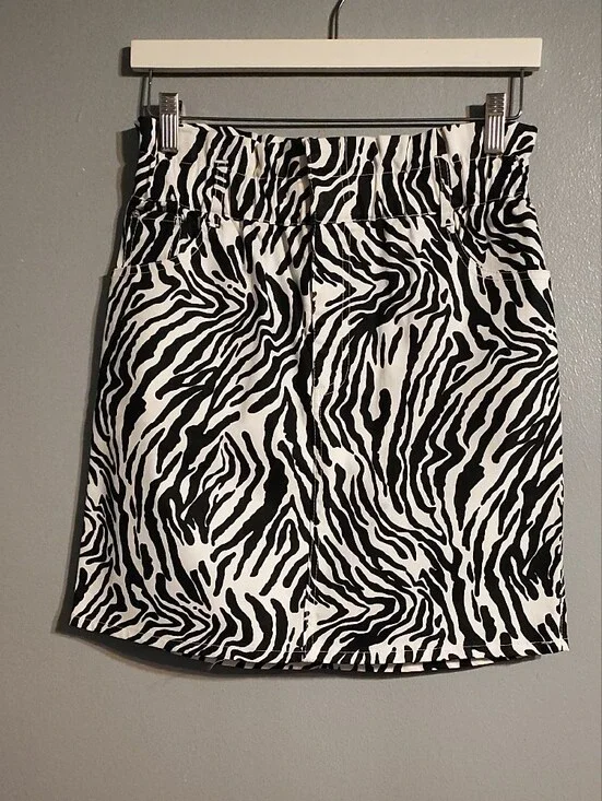 Bar III Women's Black & White Zebra Print Denim Mini Skirt