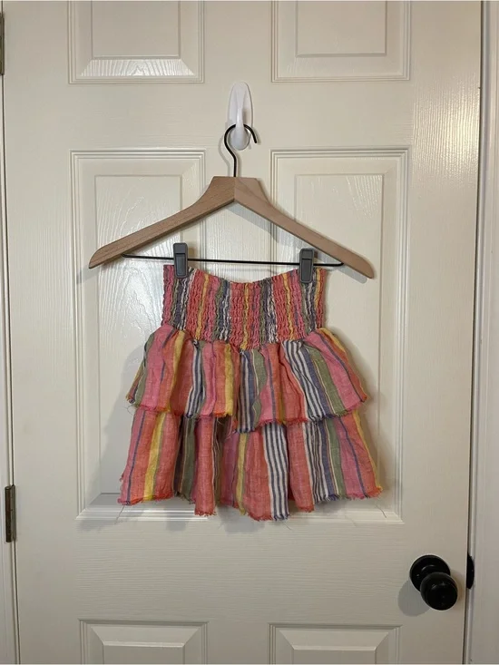 Sundays Lara Linen Mini Skirt in Multi Stripe Size XS