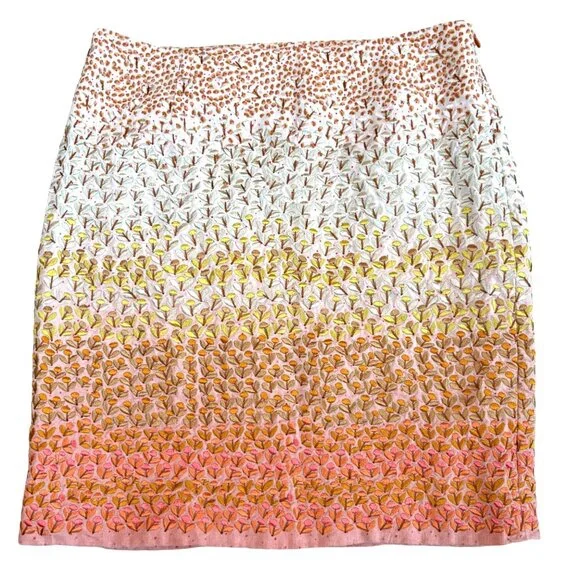 Anthropologie HD in Paris Embroidered 100% Linen‎ Skirt Lined Ombre Mini Size 2