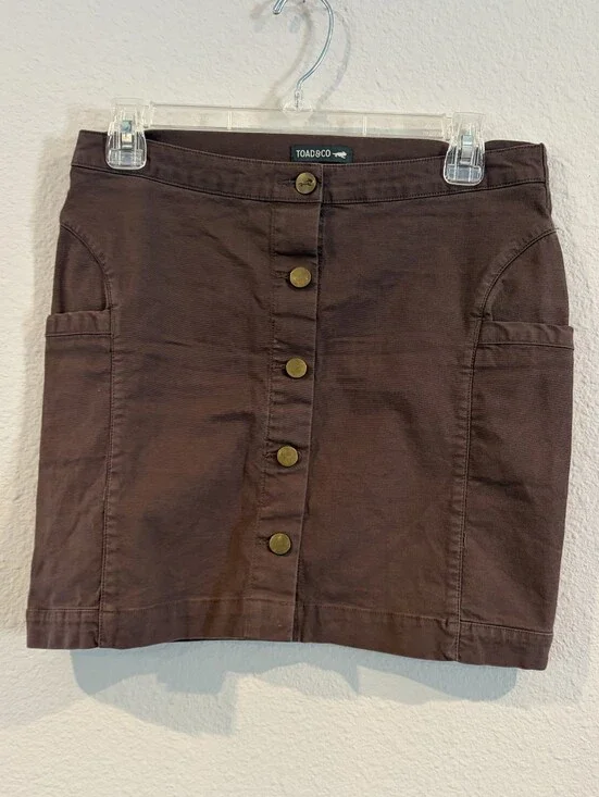 Toad & Co‎ Womens Classic Casual Brown Cotton Gold Button Pocket Mini Skirt 2
